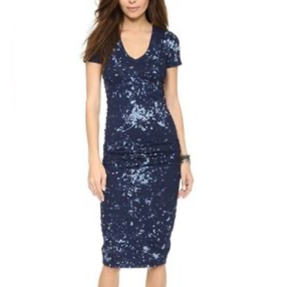 Monrow Bleach Distressed Denim Ruched Dress - Picture 1 of 7